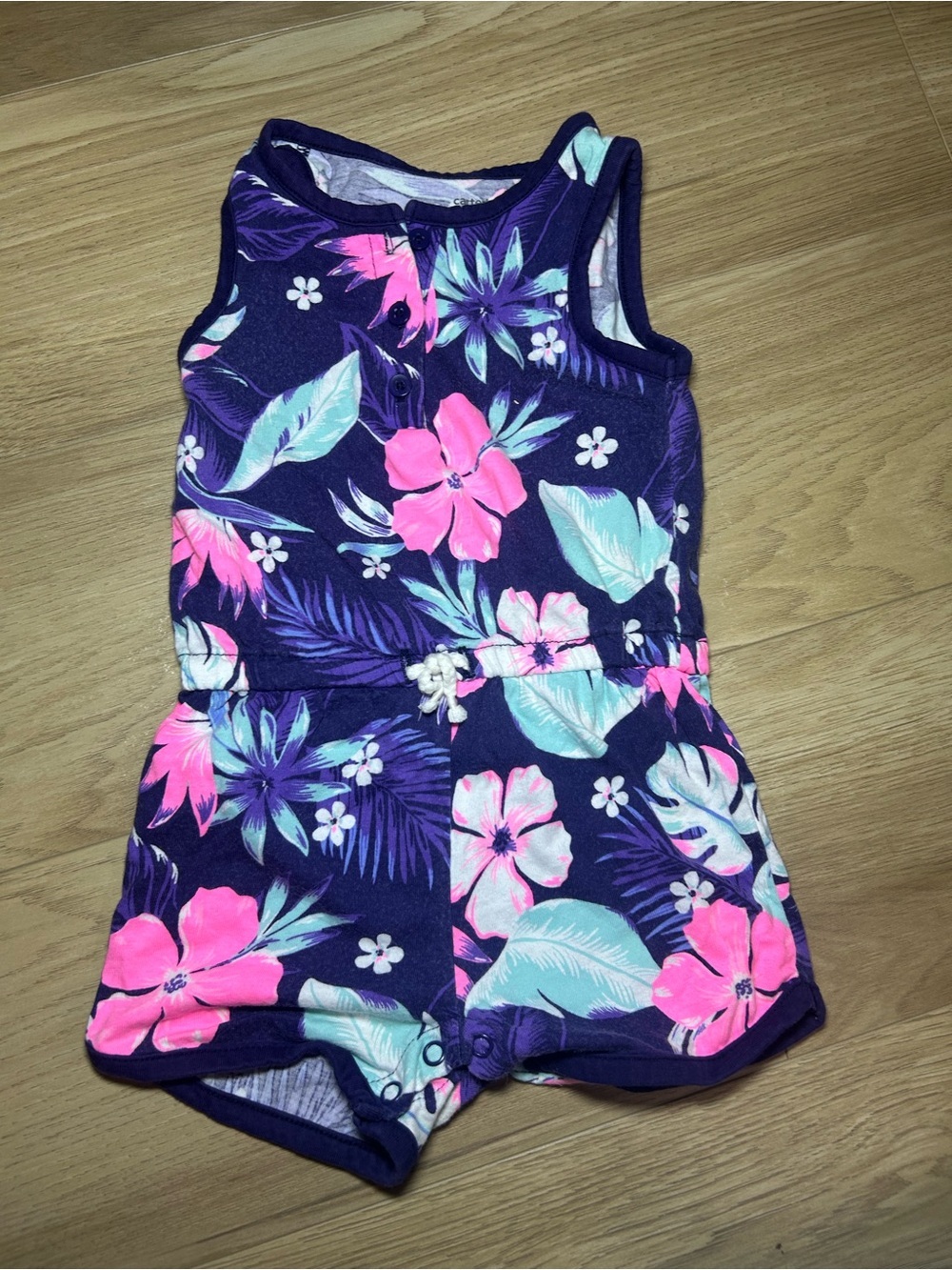 Carter's Navy Floral Romper with Pink & Aqua Accents